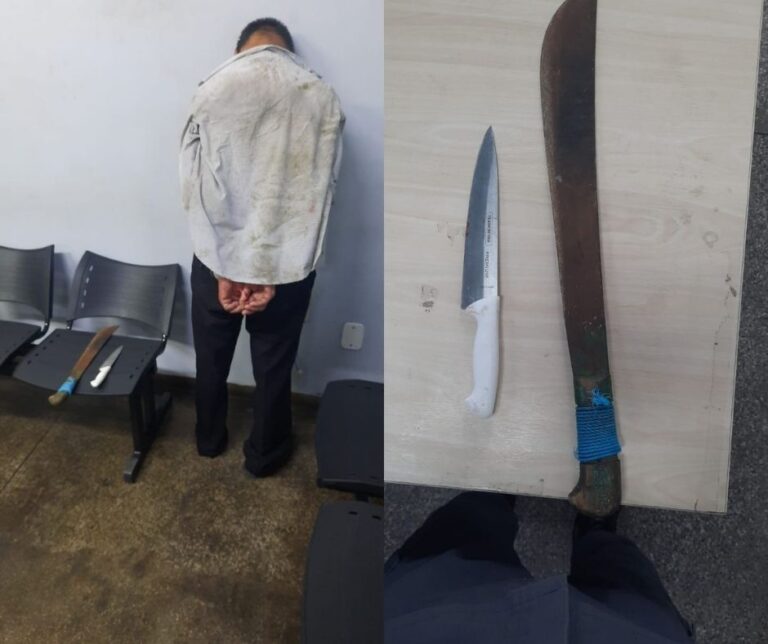 idoso surta com terçado na mão e ataca policial em Manaus (Foto: Divulgação)