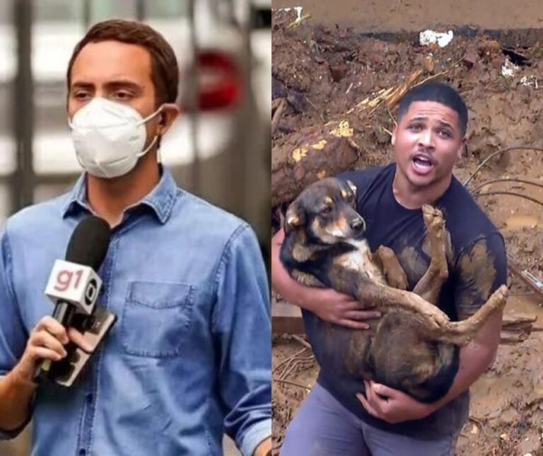 repórter se emociona ao mostrar o resgate de cachorro (Foto: Reprodução)