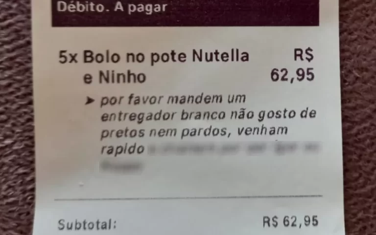 "Mandem entregador branco, não gosto de pretos", pede cliente em aplicativo