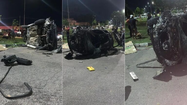 Alta velocidade: duas pessoas morrem após carro capotar em Manaus