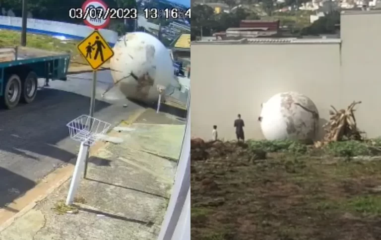 Vídeo: Tanque de 3 toneladas se desprende de caminhão e sai “rolando” na rua
