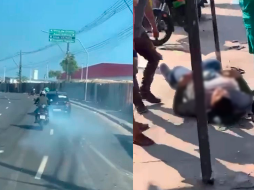 VÍDEO: Carro bate em moto e arrasta veículo para fugir de flagrante em Manaus