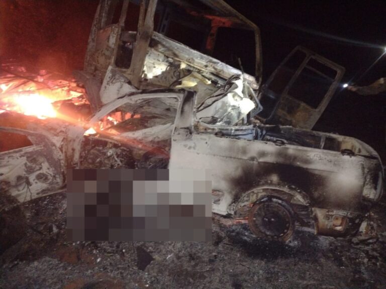 Vítima é carbonizada após colisão entre picape e caminhão na BR-153, no norte do Tocantins