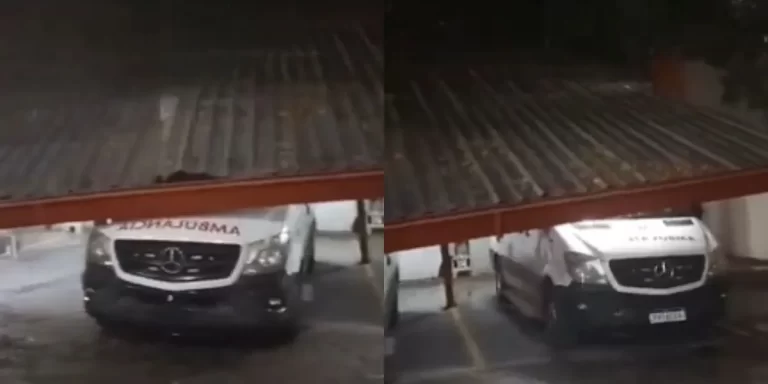 VÍDEO: Cobertura de estacionamento cai sobre ambulâncias do Samu, em Manaus