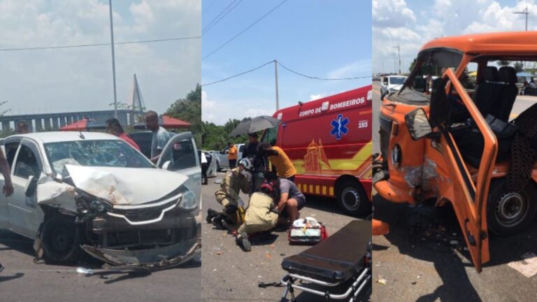 VÍDEOS: Acidente envolvendo carro e kombi deixa ao menos 3 feridos na Ponte Rio Negro