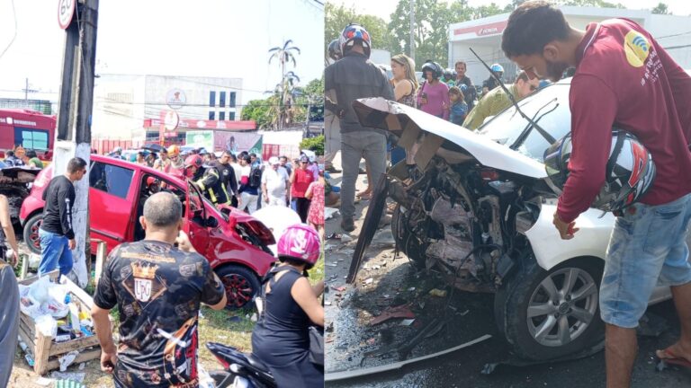 VÍDEO: Acidente entre carros e moto deixa 3 pessoas feridas, em Manaus