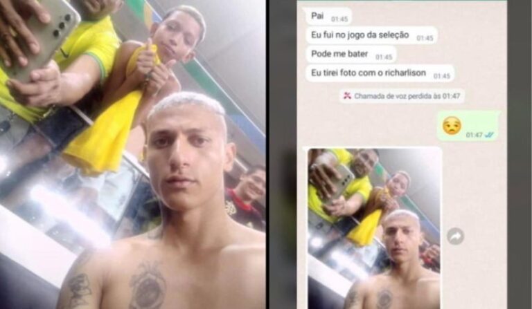 Menino vai ao jogo do Brasil escondido e tira foto com Richarlison: “É meu sonho”