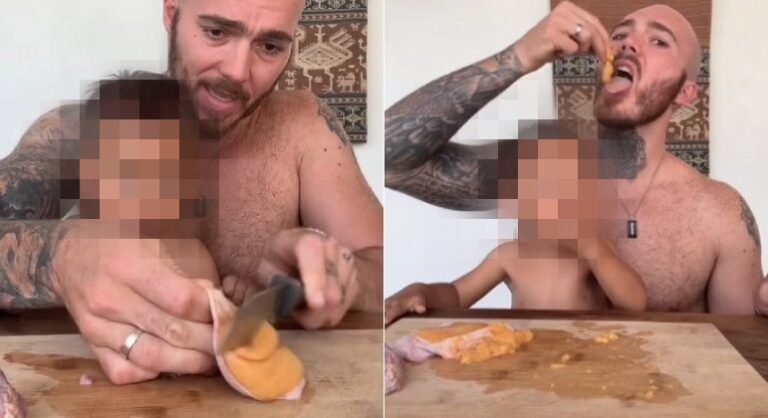 Pai alimenta filho de 1 ano com testículos crus e diz “comida preferida”
