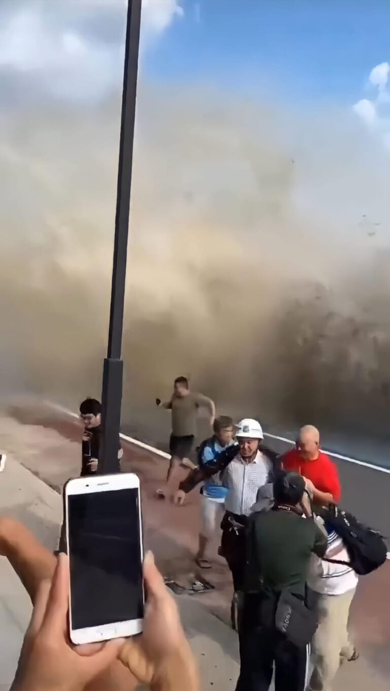 Vídeo: Moradores e turistas são arrastados por onda na China