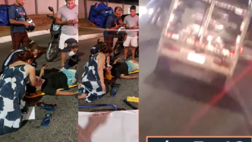 VÍDEO: Suposto carro tumba do IML bate em motocicleta e homem fica ferido, em Manaus