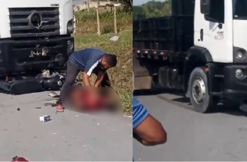 VÍDEO: Motociclista tem fratura exposta após ser atropelado por caminhão, em Manaus