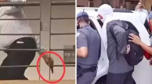 Vídeo mostra professor com faca em punho ameaçando esfaquear aluno, em SP