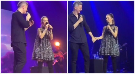 Após separação, Sandy e Lucas sobem ao palco, dão as mãos e trocam olhares; vídeo