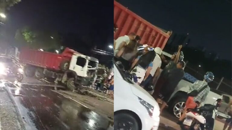 VÍDEOS: Carro invade contramão e bate caminhão em avenida de Manaus