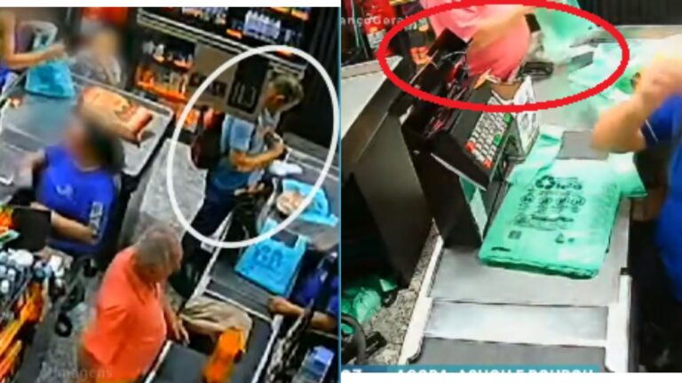 VÍDEO: Homem esquece carteira com R$ 400 em supermercado; senhor disfarça e a leva