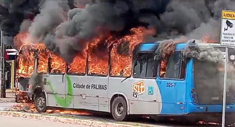 VÍDEO: Ônibus é tomado por incêndio em avenida de Palmas