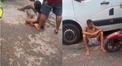 VÍDEOS: Suspeito de roubo é julgado por ‘tribunal do povo’ e espancado no meio da rua, no AM