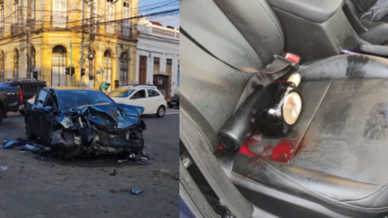 VÍDEO: Carro avança sinal vermelho e se choca com ônibus que faz rota do Distrito de Manaus