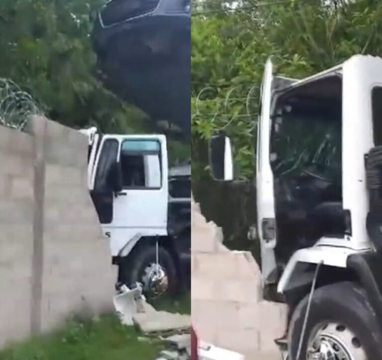 VÍDEO: Caminhão perde o controle e bate em muro da Base Aérea de Manaus