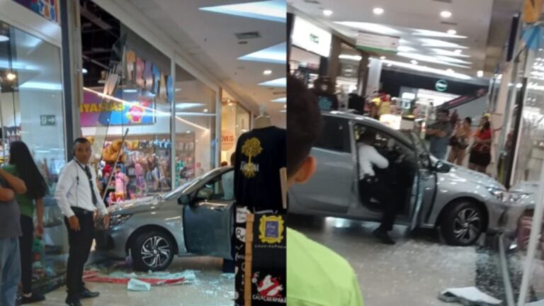 VÍDEO: Mulher bate em vidraça de loja ao manobrar carro dentro de shopping, em Manaus