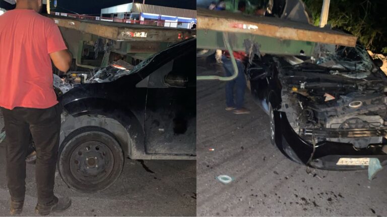 VÍDEO: Carro fica destruído após acidente com carreta, em Manaus