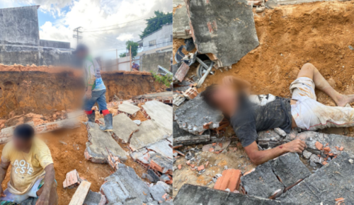 VÍDEO: Durante obra, muro desaba, deixa duas pessoas feridas e outra em estado grave, em Manaus