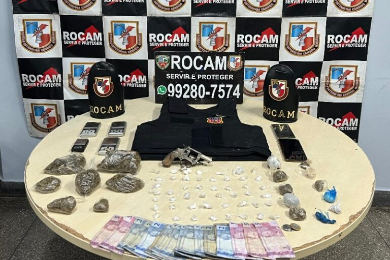 Motopatrulhamento tático da Rocam prende homem com arma e drogas em Manaus
