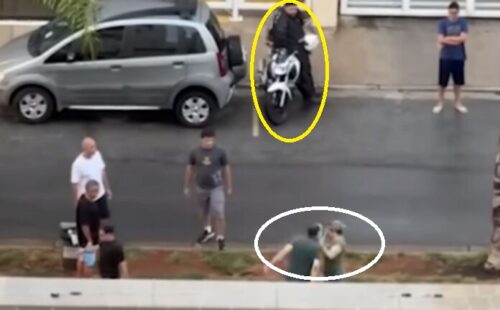 VÍDEO: Homem cospe em rosto de mulher durante discussão e é ‘nocauteado’ por motoboy