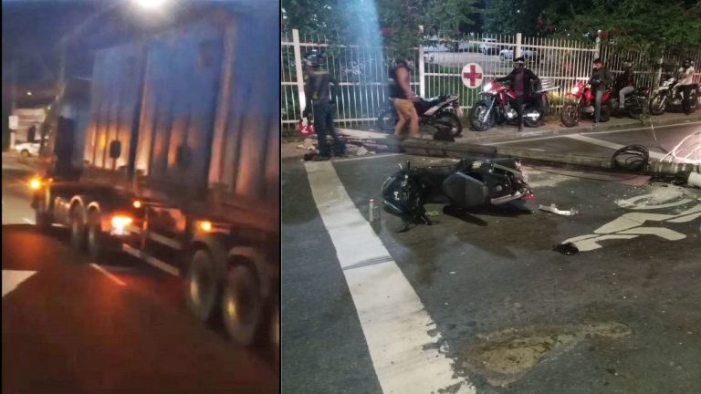 VÍDEOS: Carreta engata em fiação e derruba poste em cima de moto, em Manaus
