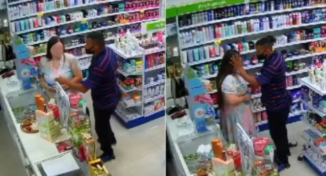 VÍDEO: Ladrão enxuga lágrimas de mulher após anunciar assalto em farmácia no interior de SP
