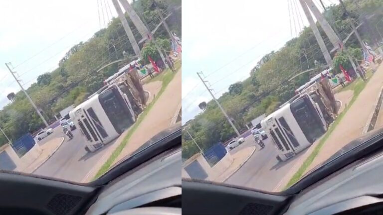 VÍDEOS: Carreta tenta realizar manobra e tomba em avenida de Manaus