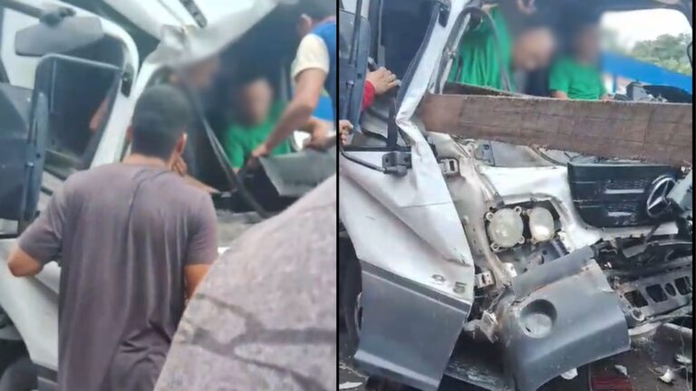 VÍDEOS: Caminhão baú bate traseira de caminhão caçamba e deixa duas pessoas feridas em Manaus