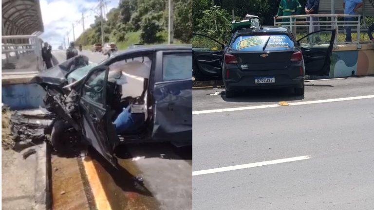 VÍDEOS: Homem morre ao bater carro em plataforma de ônibus, em Manaus