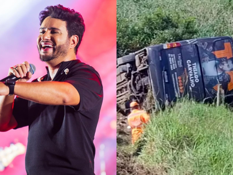 Ônibus do sertanejo Thiago Carvalho tomba em rodovia de MG e deixa feridos