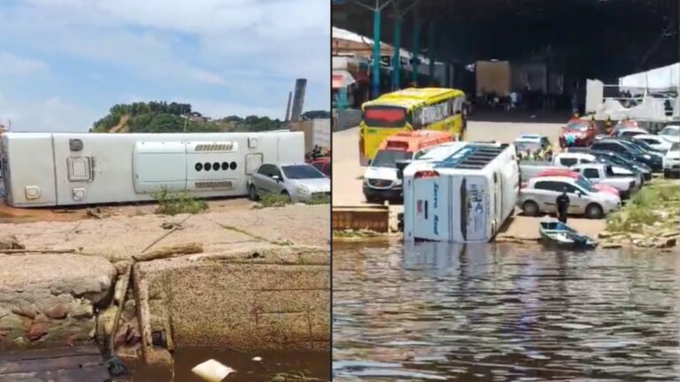 VÍDEOS: Ônibus perde o controle e tomba no Porto da Ceasa, em Manaus VÍDEOS: Ônibus perde o controle e tomba no Porto da Ceasa, em Manaus