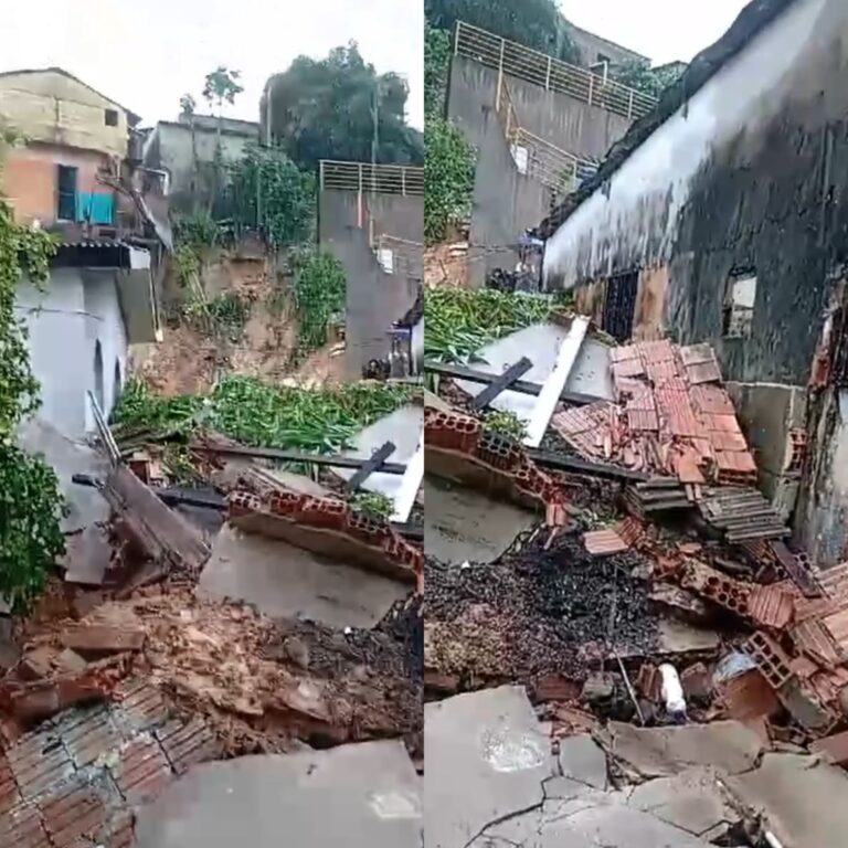 VÍDEOS: Durante chuva, barranco desaba e destrói duas casas, em Manaus