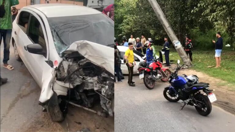 Motorista perde controle do carro e bate em poste de energia em Manaus