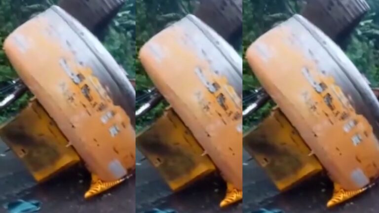 VÍDEO: Retroescavadeira cai de carreta e chega a bloquear BR-174, neste domingo (21)