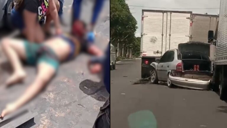 VÍDEO: Carro bate na traseira de caminhão-baú e uma pessoa fica ferida, em Manaus