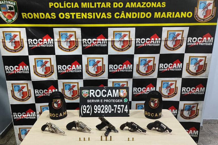 Cinco armas de fogo são retiradas de criminosos na zona Norte de Manaus