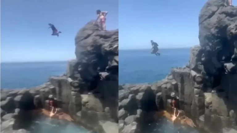 Em ponto turístico da Espanha impróprio para banho, homem erra salto e sofre ferimentos graves 