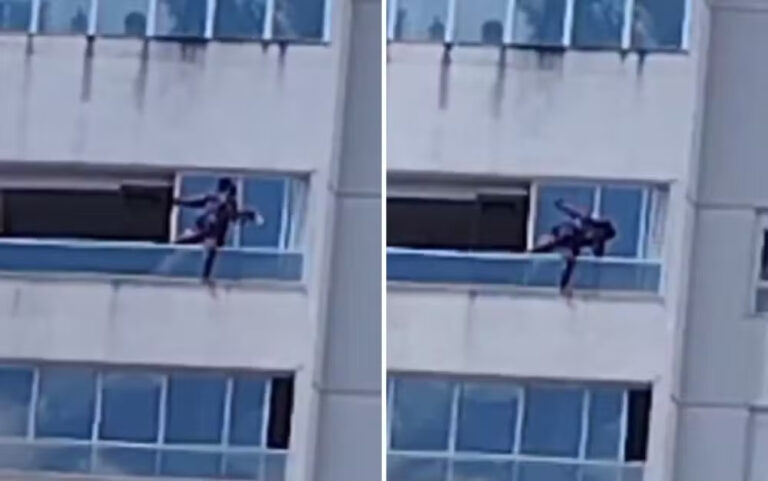 VÍDEO: Mulher se pendura do lado de fora de cobertura em GO, para limpar vidraças