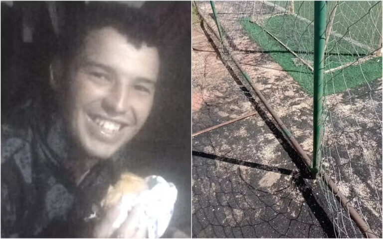 Jovem tenta escalar tela para pegar bola de futebol e morre, em GO Jovem tenta escalar tela para pegar bola de futebol e morre, em GO