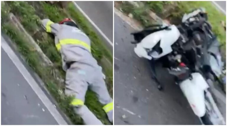 VÍDEO: Motociclista é arremessado no meio-fio durante acidente em Manaus