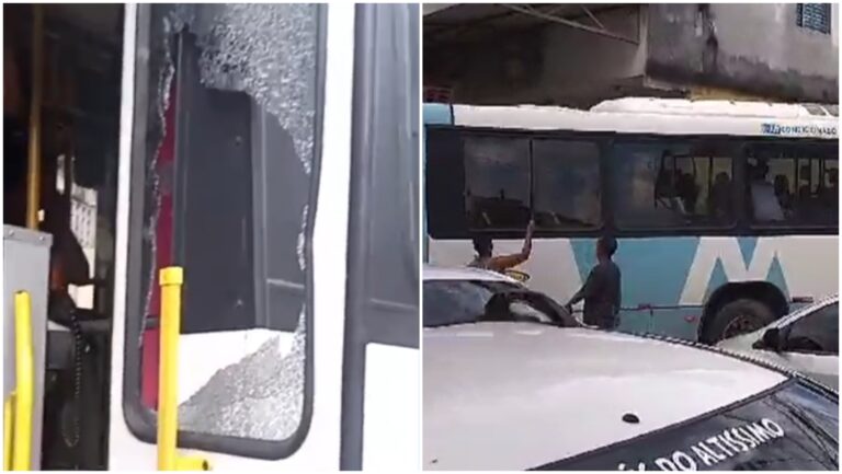 VÍDEOS: Homens quebram janelas de transporte coletivo em Manaus; entenda