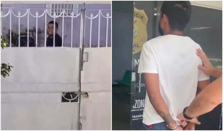VÍDEO: Homem é preso após tentar derrubar portão de ex-mulher com motocicleta, em Manaus