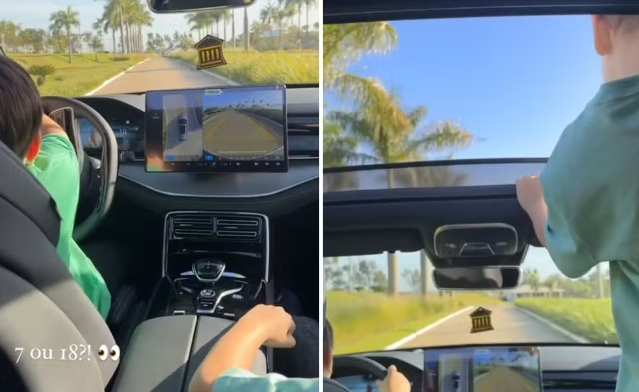 Andressa Suita causa polêmica ao mostrar filho de 7 anos dirigindo carro; vídeo