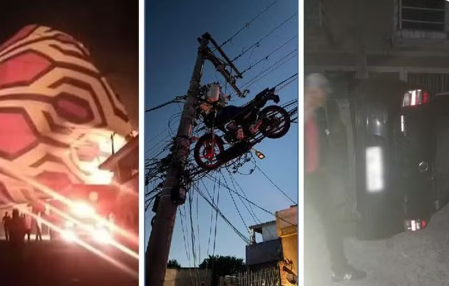 VÍDEOS: balão cai sobre casas, arrasta carro, pendura moto em fios e deixa bairros sem energia em SP