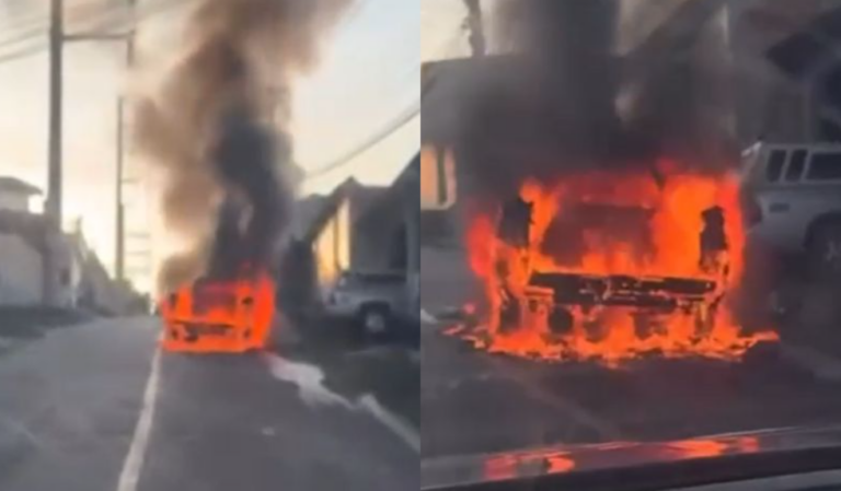 VÍDEO: Motorista abandona carro pegando fogo no meio da rua em Manaus