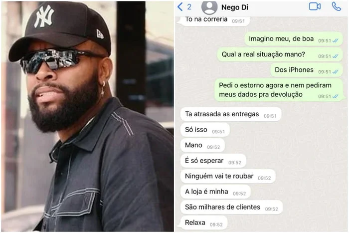 “Ninguém vai te roubar”, diz Nego Di em conversa com cliente que nunca recebeu produto
